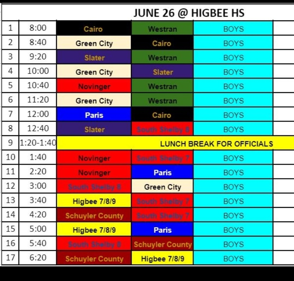 JH schedule for June 26